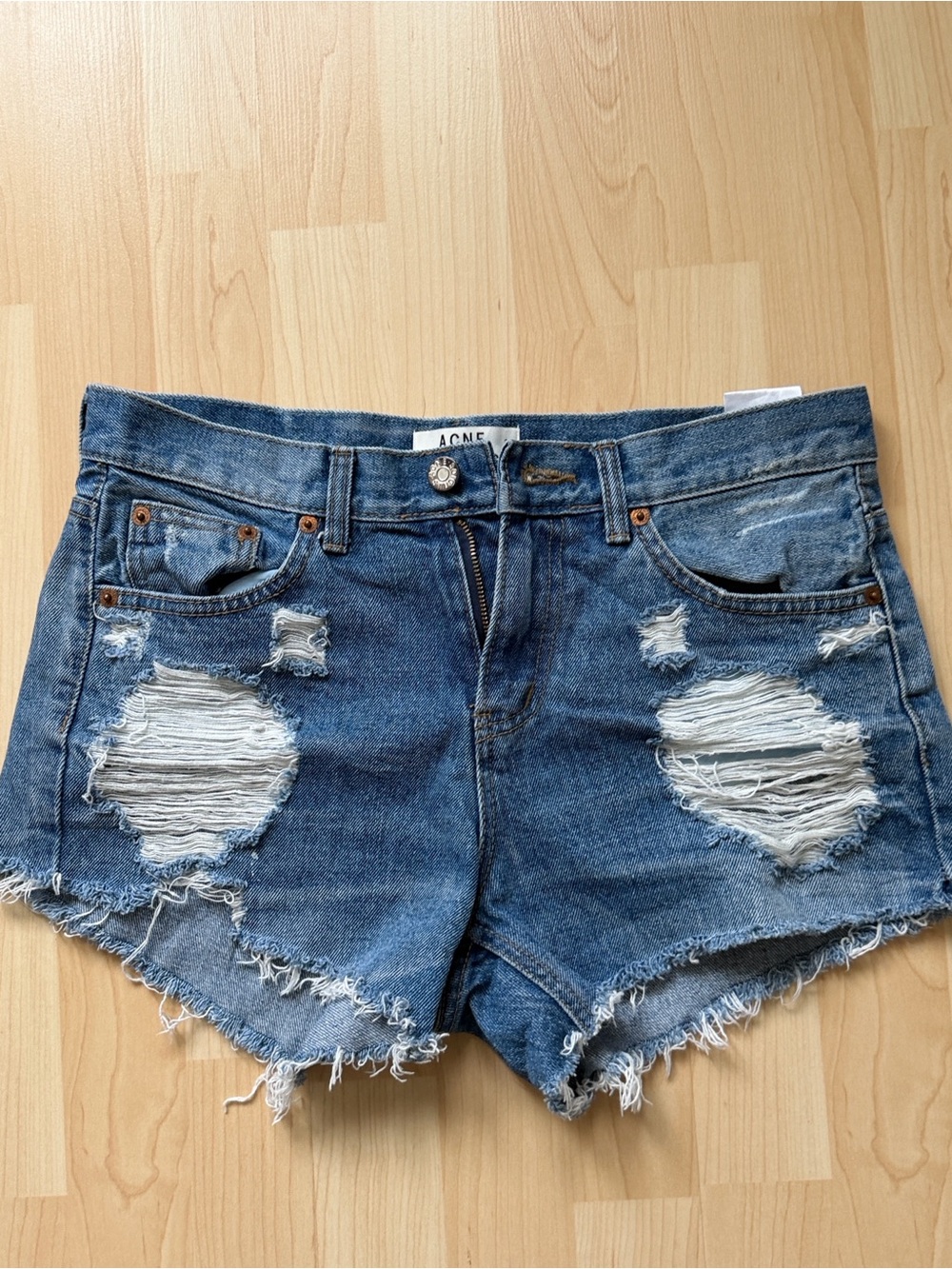 Acne Stidio Light Blue Denim distressed shorts, size M